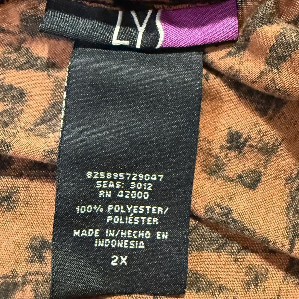 LYS Geometric Print Midi Dress Brown Black High-Low Hem 2X Boho Resort Resort - Picture 5 of 6
